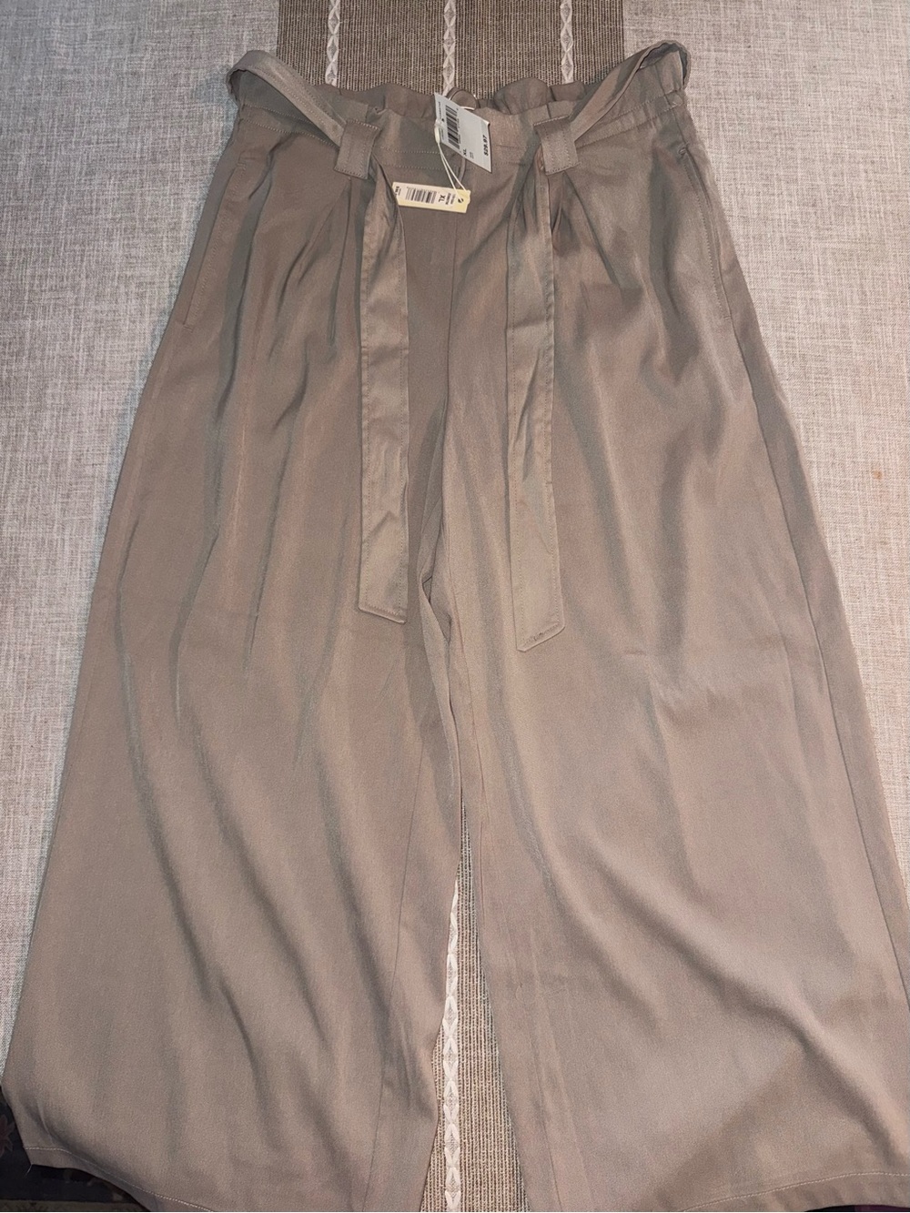 Max Studio Taupe Paperbag-Waist Midi Skirt with Tie